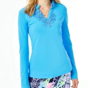 Lilly Pulitzer Luxletic Frida Long Sleeve Polo  UPF 50+ Size XL